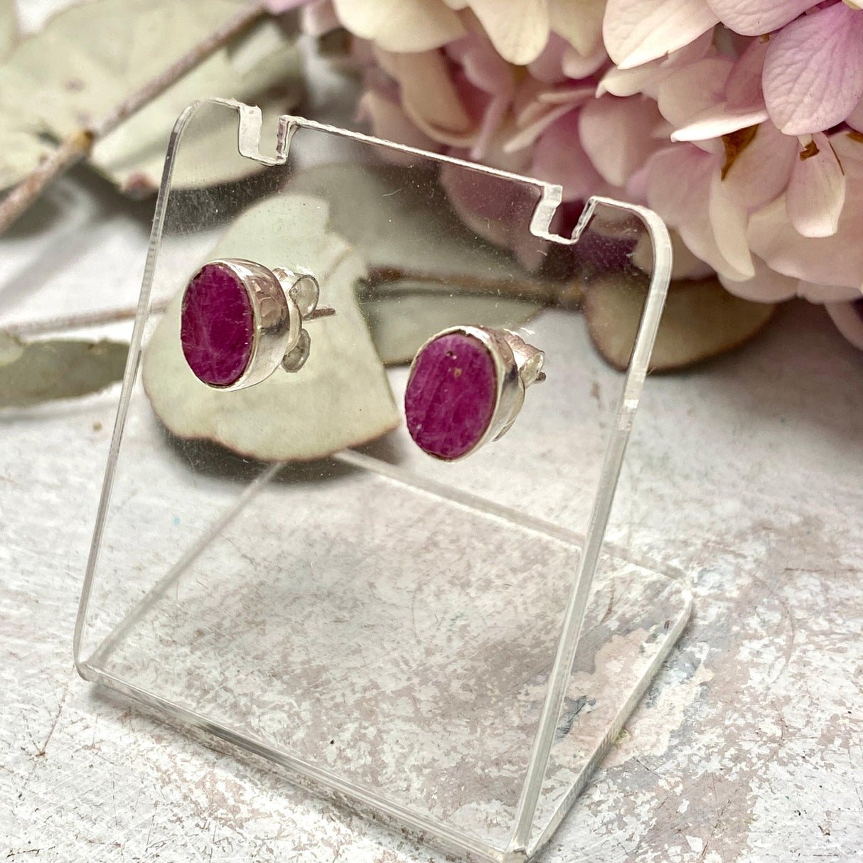 Ruby raw oval stud earrings KEGJ1253 - Nature's Magick