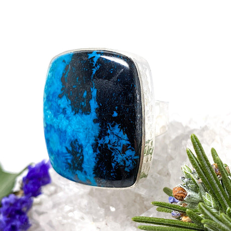 Shattuckite Square Cabochon Ring with Hammered Band Size 8 KRGJ526 - Nature's Magick