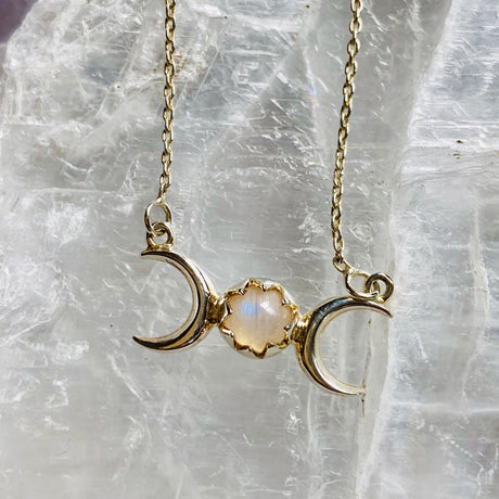 Triple Moon Goddess Silver Necklace - Nature's Magick