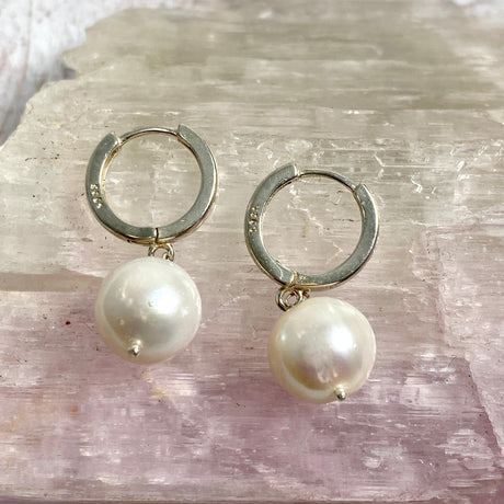 White pearl hoop earring E2498 - Nature's Magick