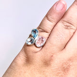 Morganite and Blue Topaz Multi-stone Faceted Ring Size 8 PRGJ618