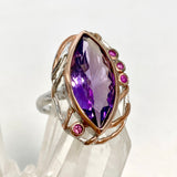 Amethyst with Rhodolite and Rose Gold plate ring size 8 GRA789