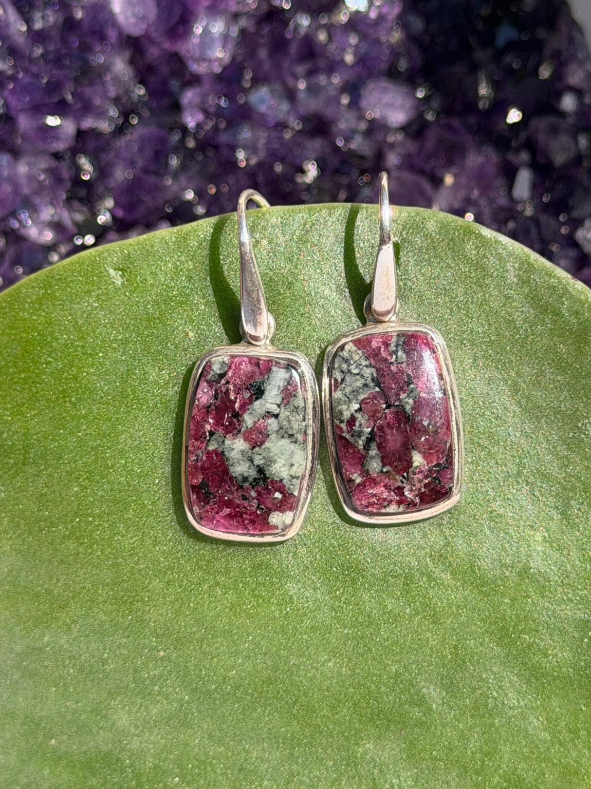 Eudialyte Rectangle Sterling Silver Earrings PEGJ35