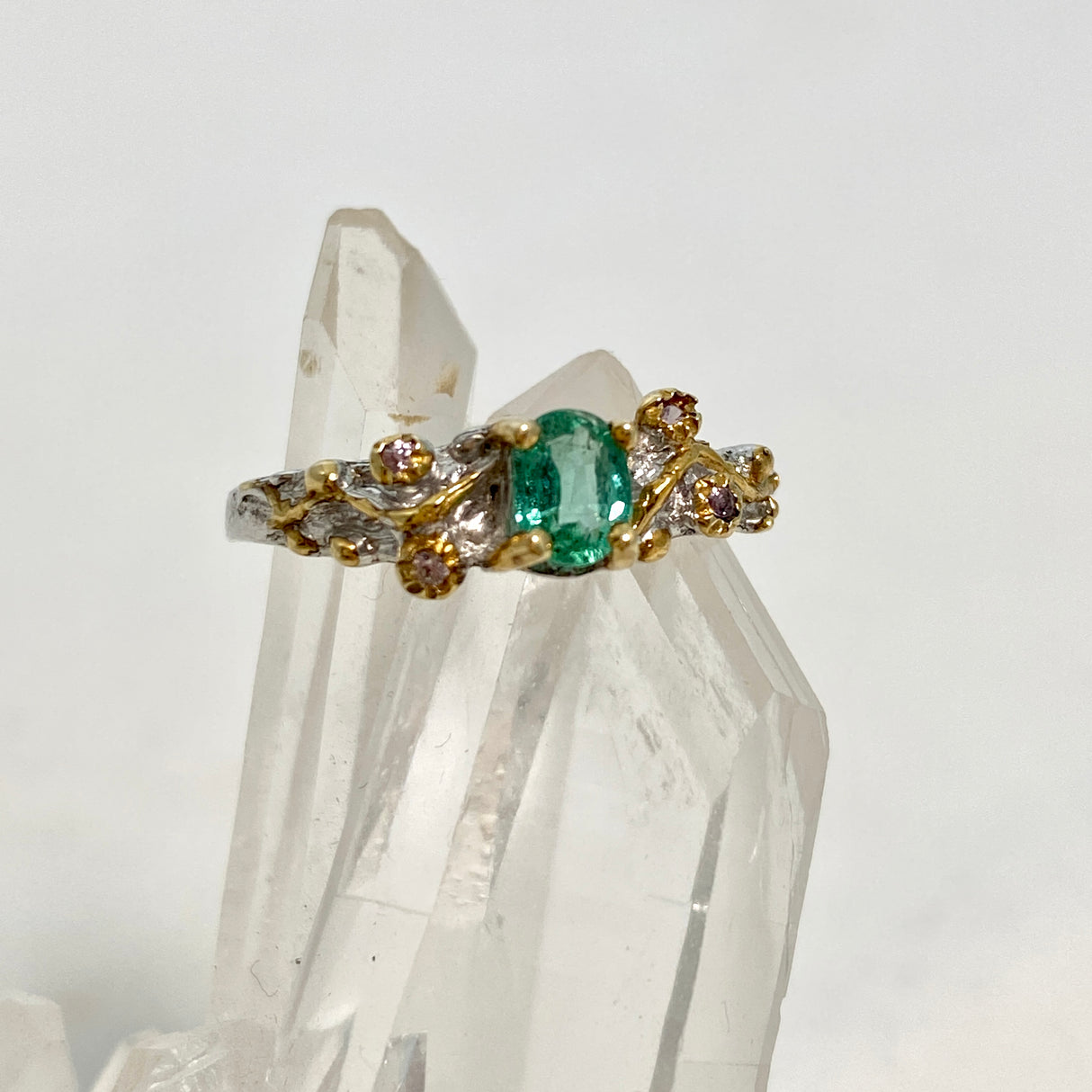 Emerald & Sapphire with 925 silver 18ct gold ring size 7 GRA78