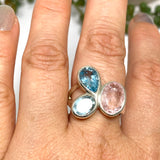 Morganite and Blue Topaz Multi-stone Faceted Ring Size 8 PRGJ618