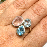 Morganite and Blue Topaz Multi-stone Faceted Ring Size 7.5 PRGJ619