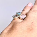 Morganite and Blue Topaz Multi-stone Faceted Ring Size 8 PRGJ618