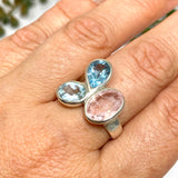 Morganite and Blue Topaz Multi-stone Faceted Ring Size 8 PRGJ618