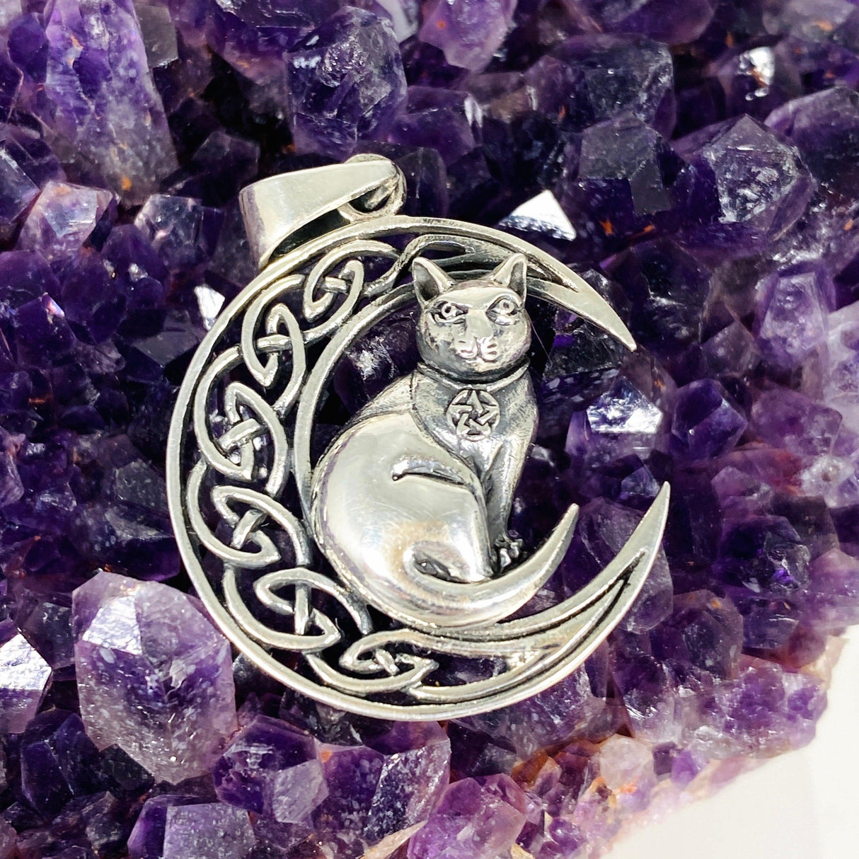 925 SS Cat & Moon Pendant 37x27mm SV50-967 - Nature's Magick