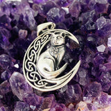 925 SS Cat & Moon Pendant 37x27mm SV50-967 - Nature's Magick