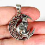 925 SS Cat & Moon Pendant 37x27mm SV50-967 - Nature's Magick