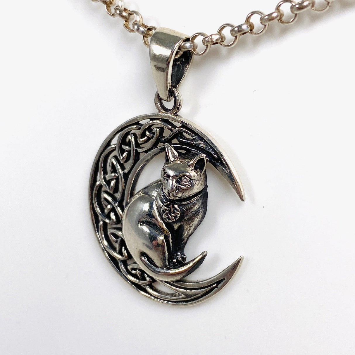 925 SS Cat & Moon Pendant 37x27mm SV50-967 - Nature's Magick