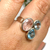 Morganite and Blue Topaz Multi-stone Faceted Ring Size 7.5 PRGJ619