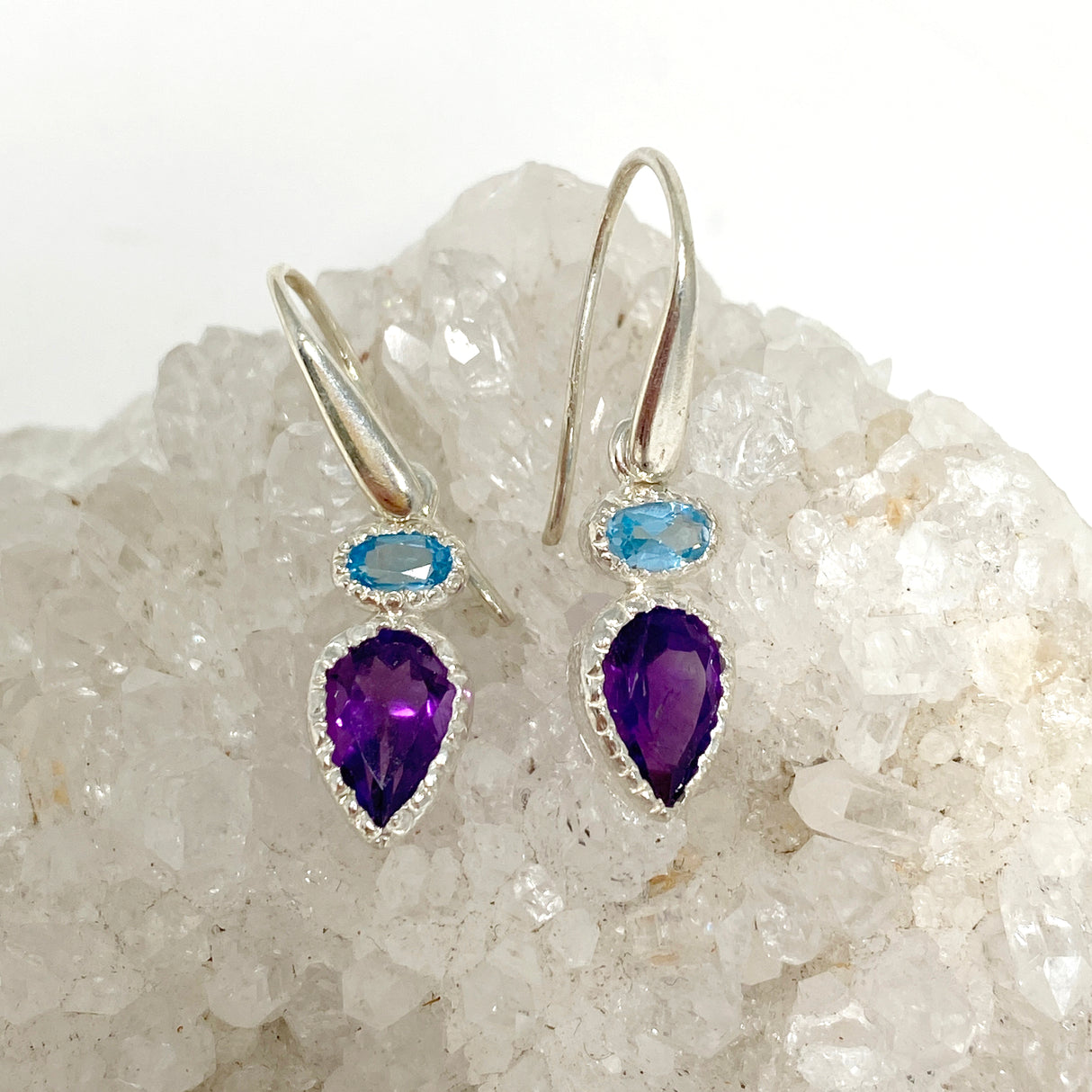 Amethyst and Blue Topaz Faceted Multi-stone Earrings PEGJ165