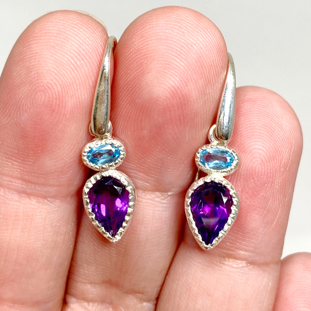 Amethyst and Blue Topaz Faceted Multi-stone Earrings PEGJ165