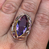 Amethyst with Rhodolite and Rose Gold plate ring size 8 GRA789