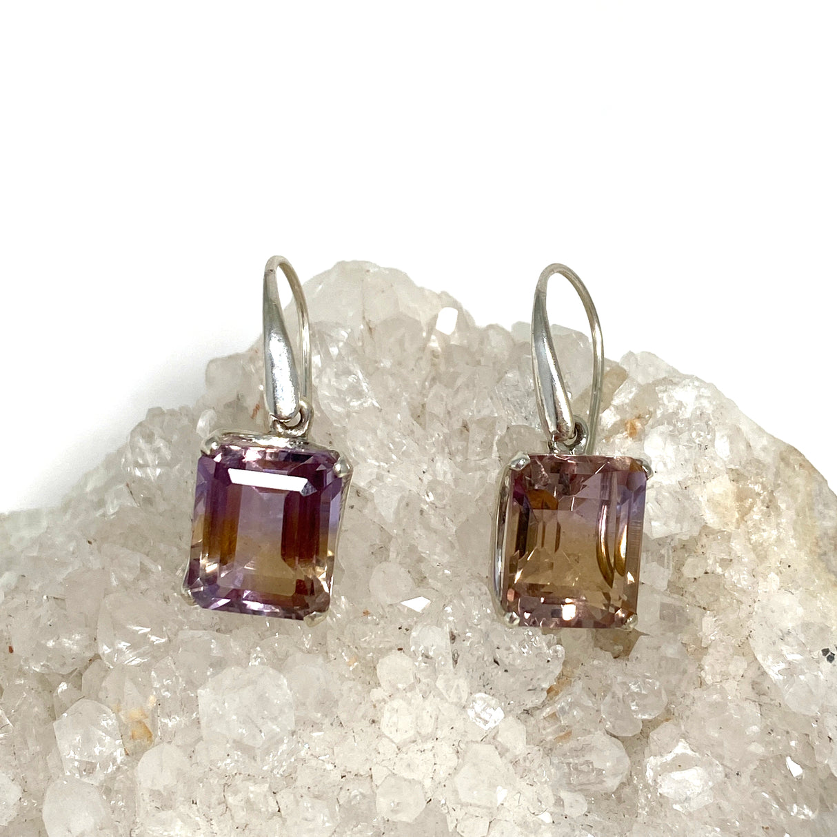 Ametrine Emerald Cut Faceted Earrings PEGJ164