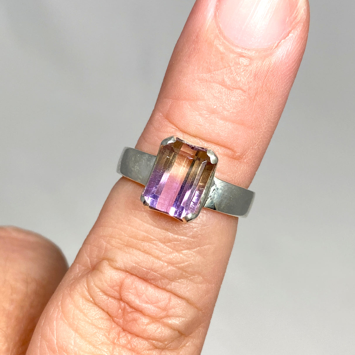 Ametrine Emerald Cut Faceted Ring PRGJ489