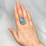 Aquamarine raw oval ring with hammered band s.8 KRGJ1360