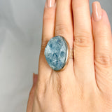 Aquamarine raw oval ring with hammered band s.8 KRGJ1360