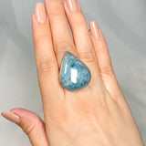 Aquamarine teardrop cabochon ring with hammered band s.8 KPGJ1345