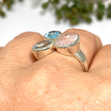 Morganite and Blue Topaz Multi-stone Faceted Ring Size 8 PRGJ618