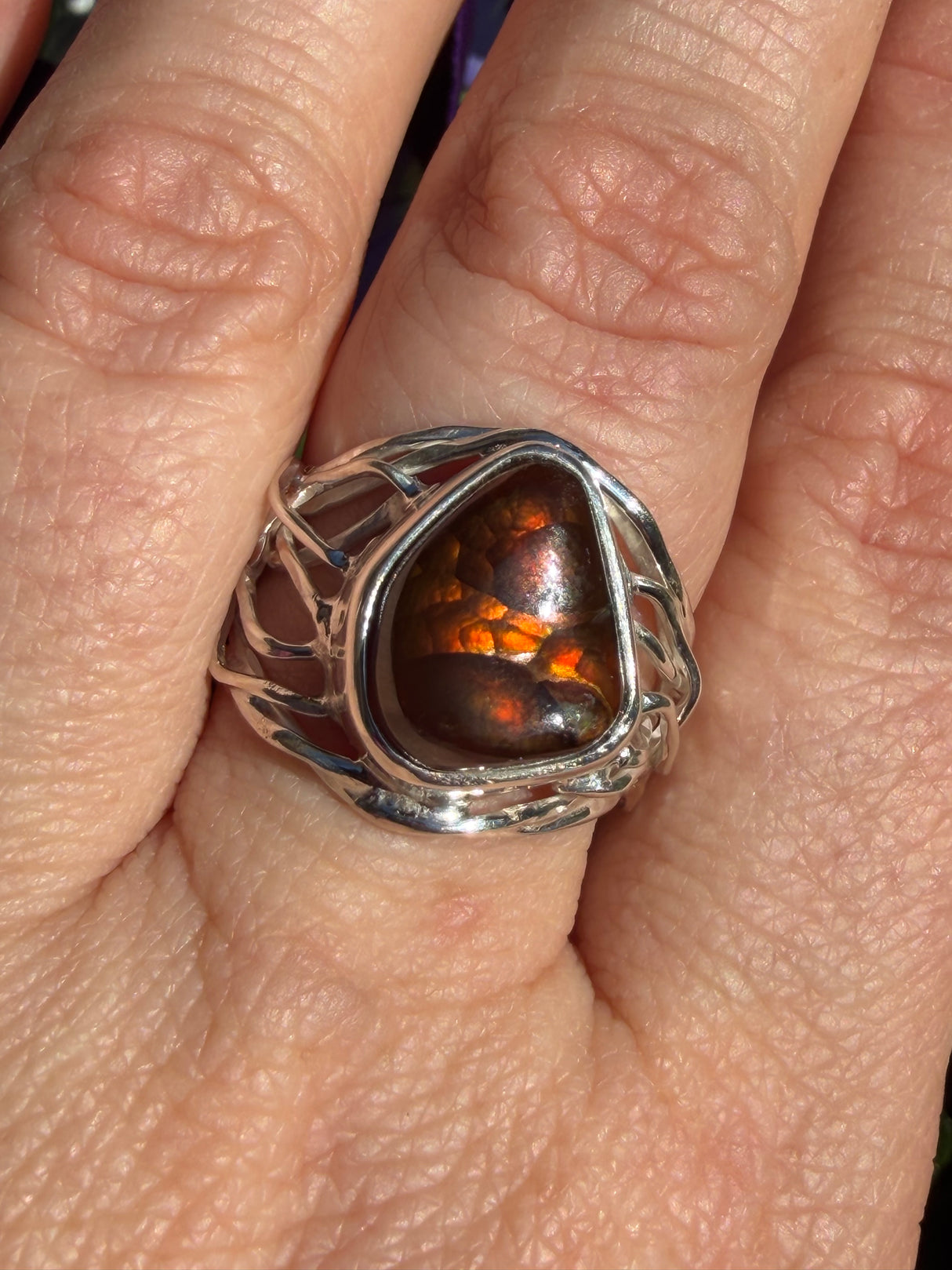 Fire Agate Sterling Silver Ring Size 8 BTR-32