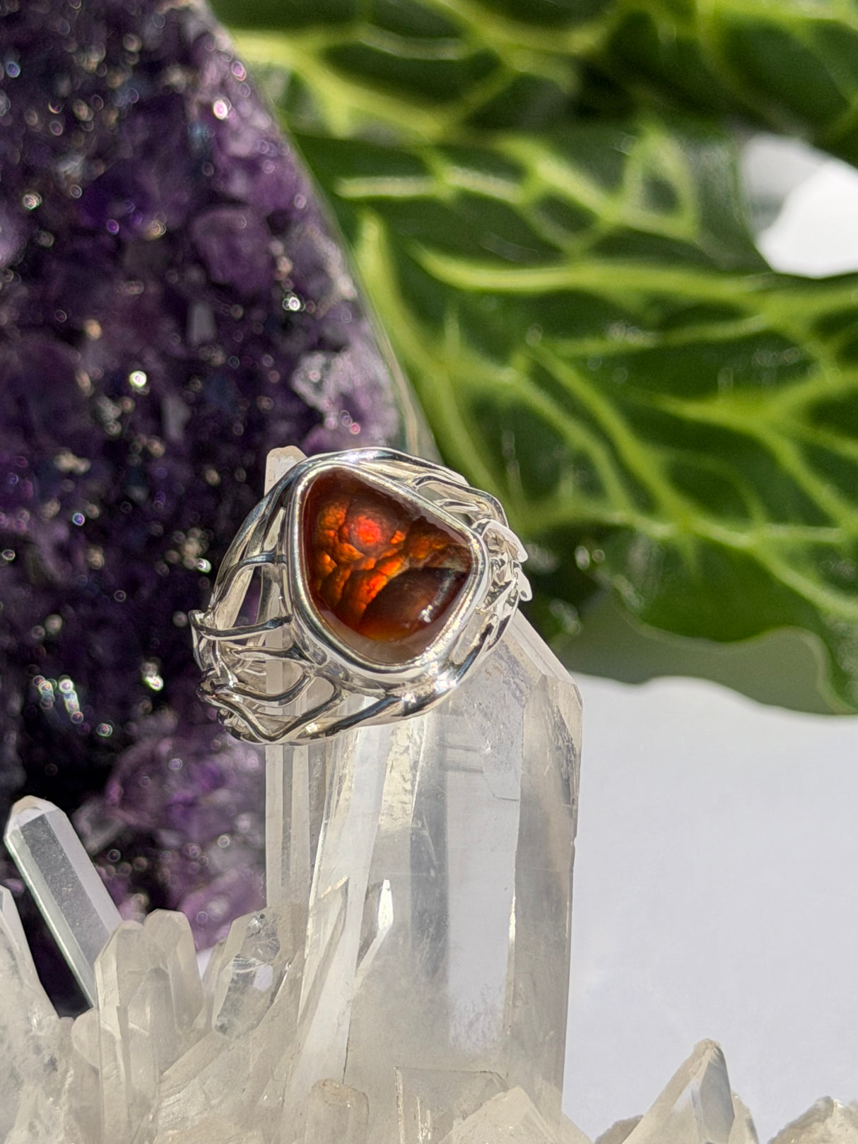 Fire Agate Sterling Silver Ring Size 8 BTR-32