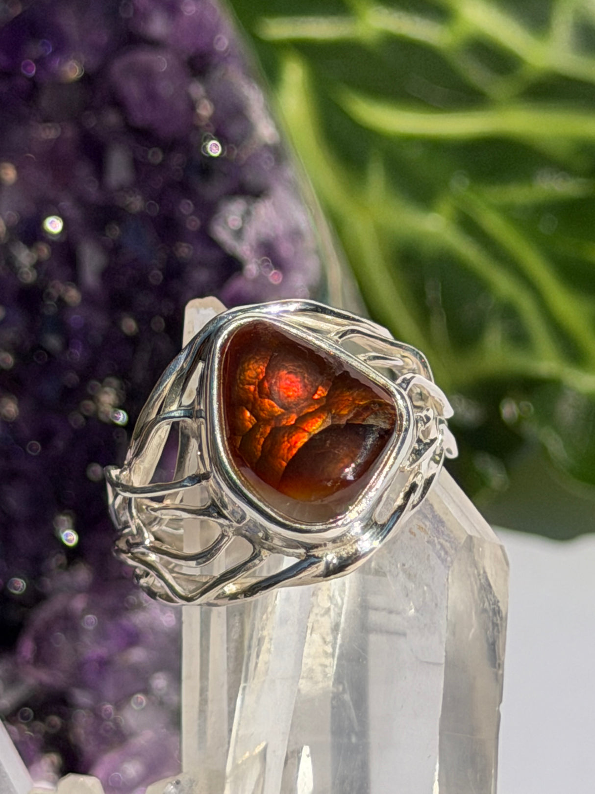 Fire Agate Sterling Silver Ring Size 8 BTR-32