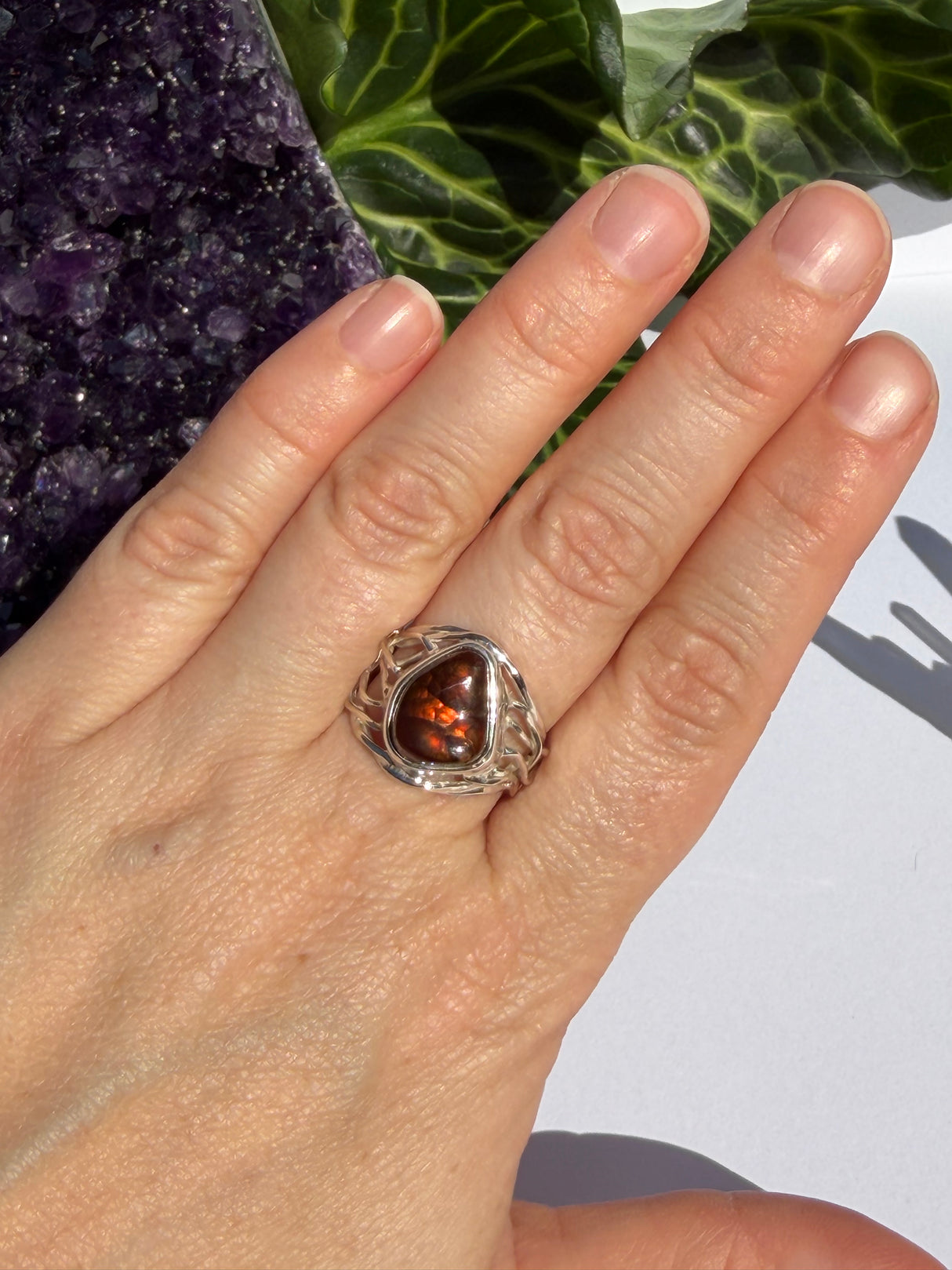 Fire Agate Sterling Silver Ring Size 8 BTR-32