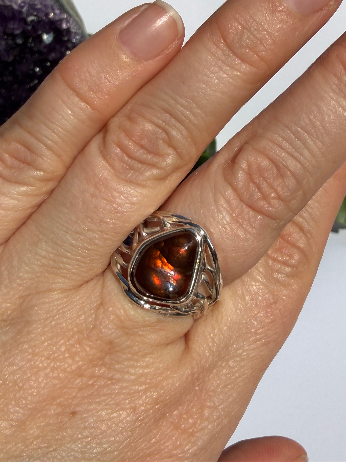 Fire Agate Sterling Silver Ring Size 8 BTR-32