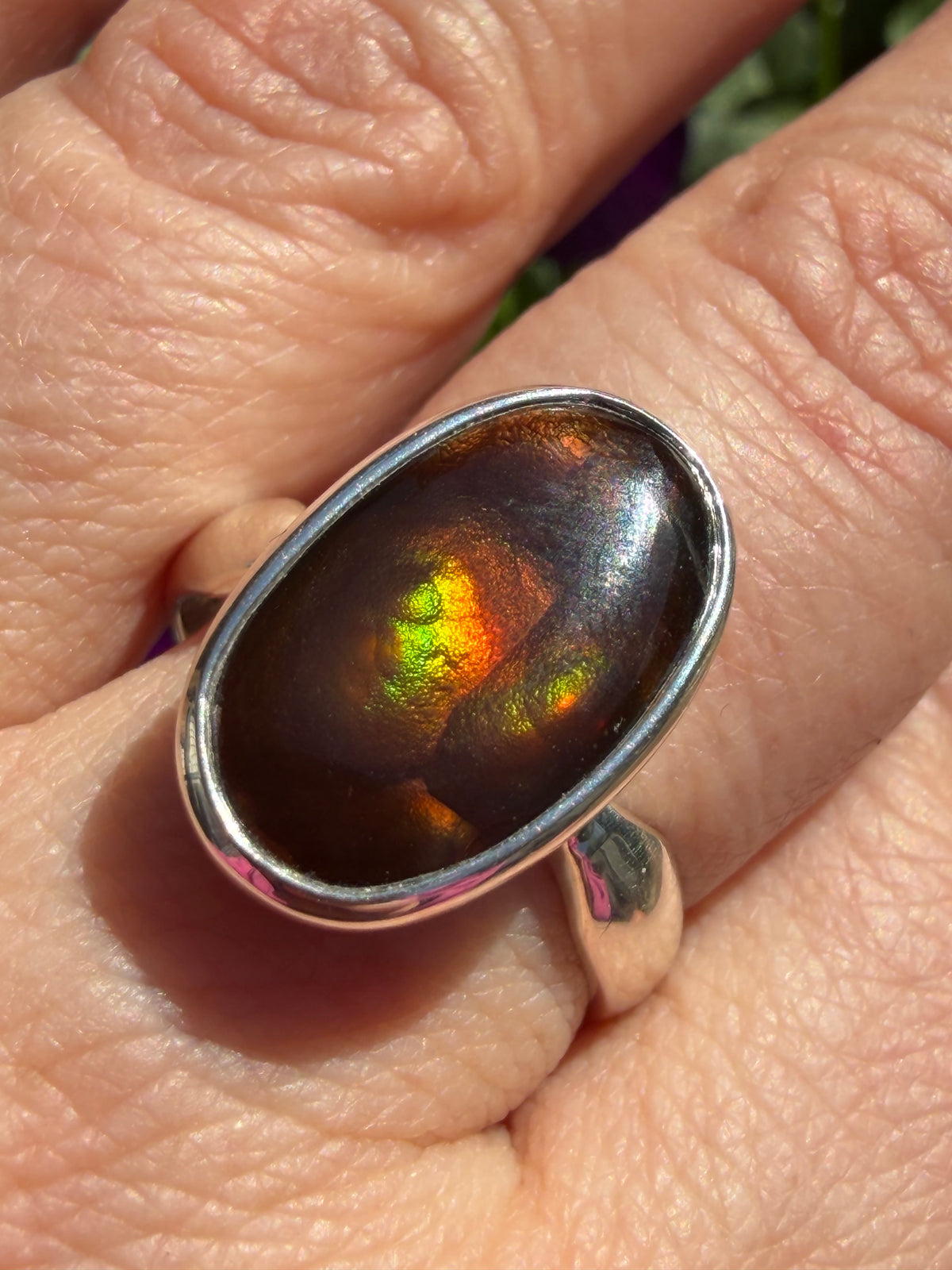 Fire Agate Oval Sterling Silver Ring Size 9 BTR-51