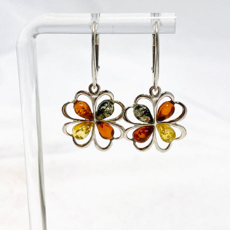 Baltic Amber Clover Mixed Multi-stone Earrings AMB258