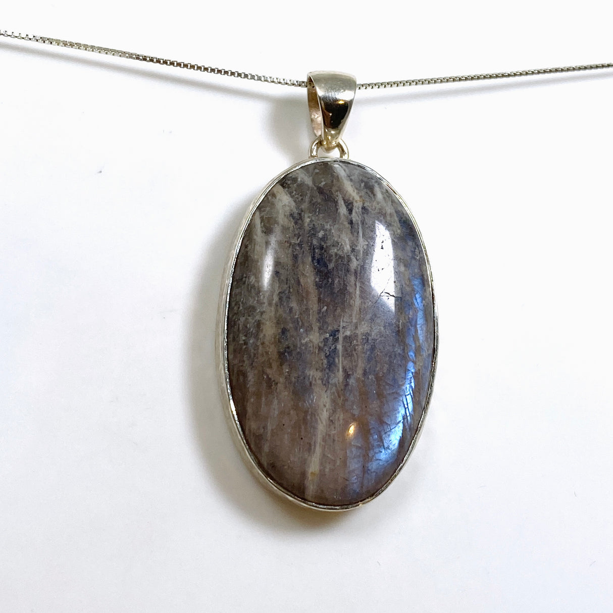 Belomorite (Sunstone with Moonstone "Eclipse" Stone) Oval Cabochon Pendant in a Hammered Setting KPGJ4698