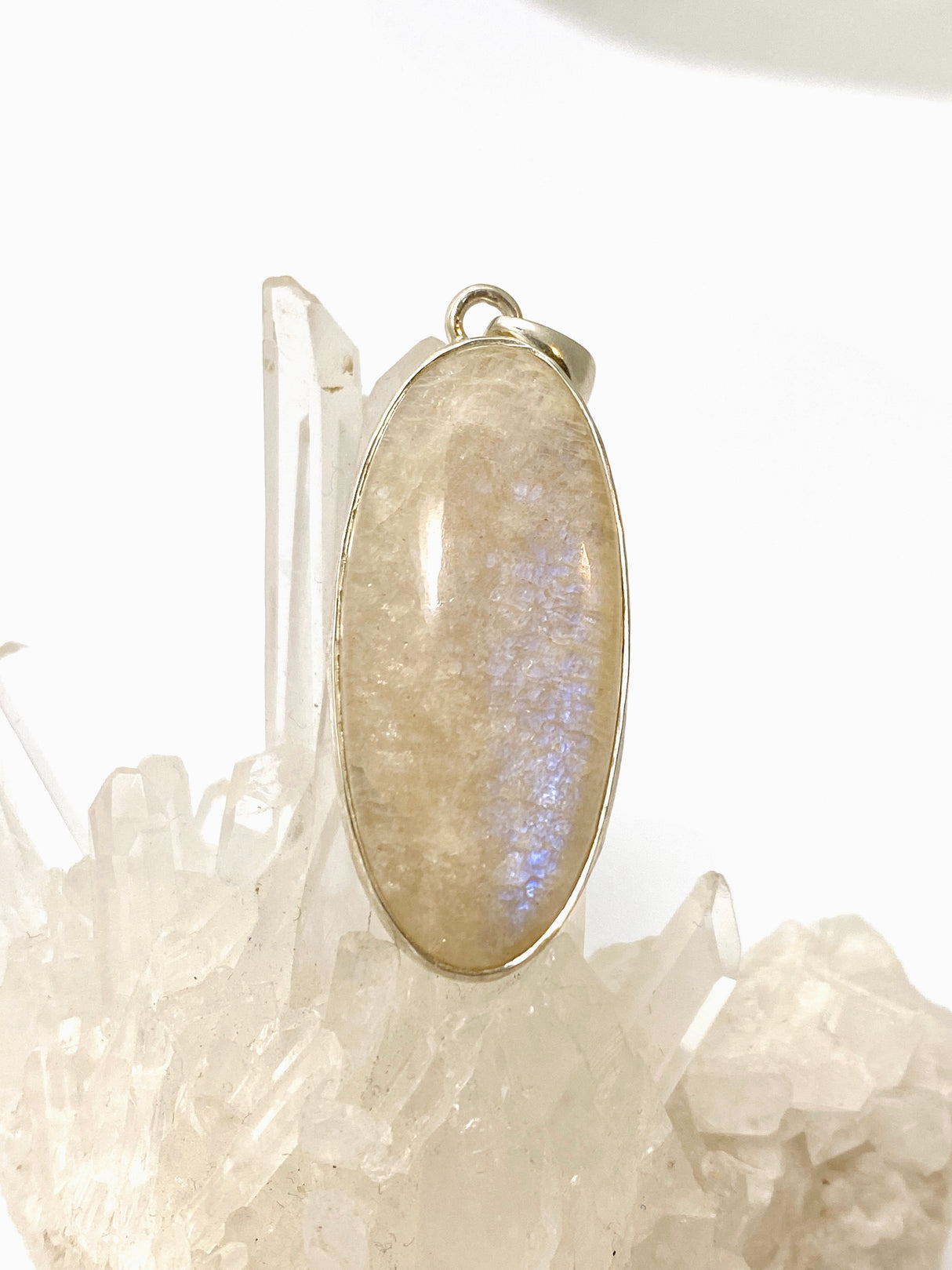 Belomorite (Sunstone with Moonstone "Eclipse" Stone) Oval Cabochon Pendant in a Hammered Setting KPGJ4699