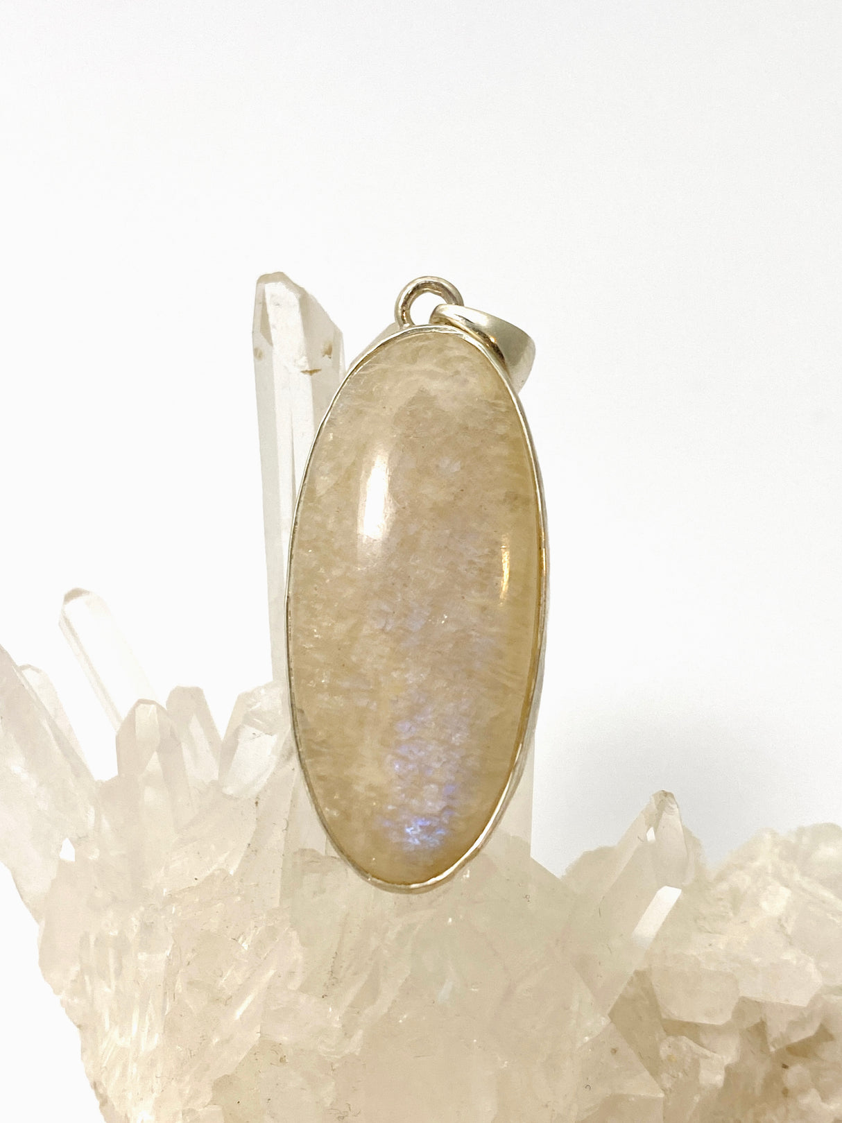 Belomorite (Sunstone with Moonstone "Eclipse" Stone) Oval Cabochon Pendant in a Hammered Setting KPGJ4699