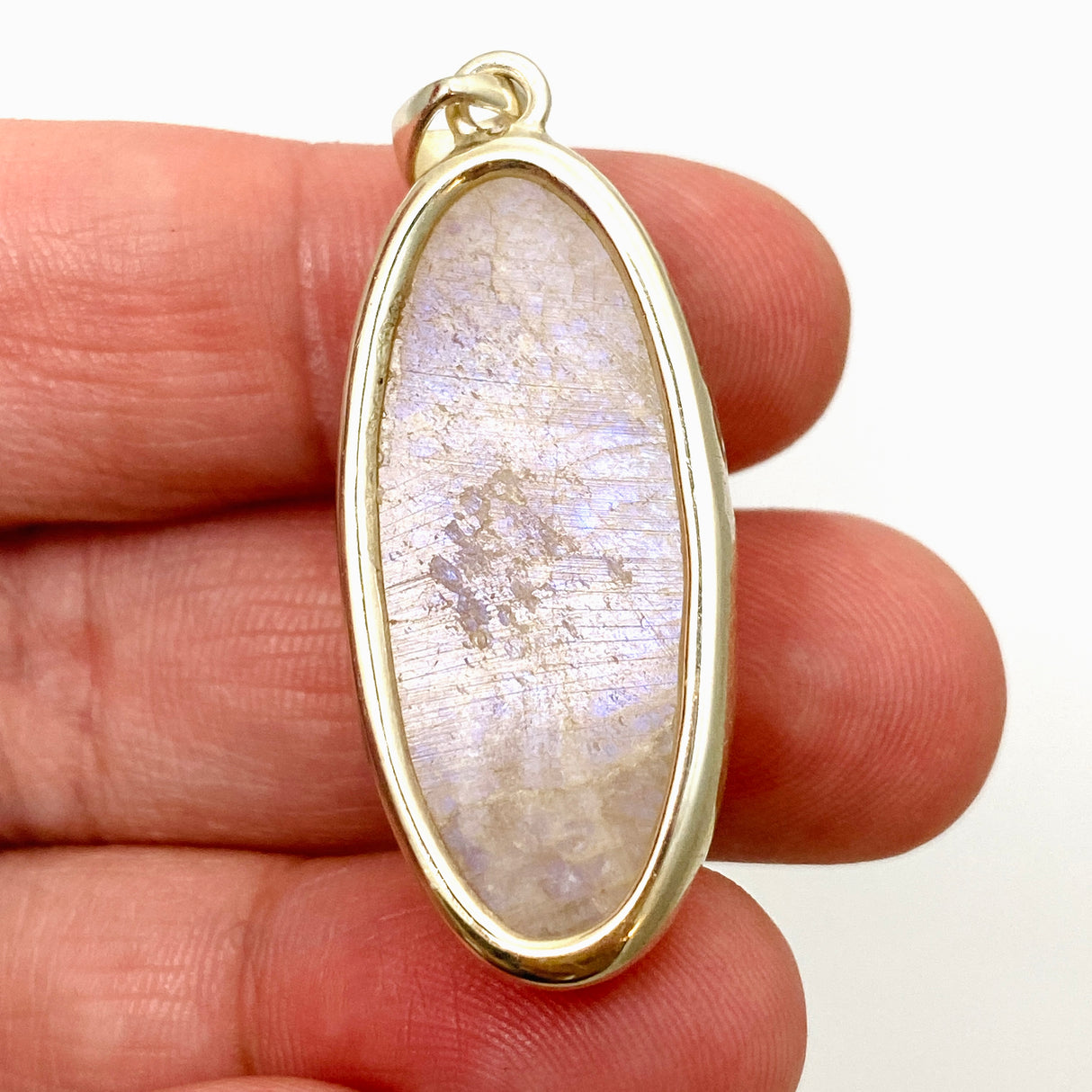 Belomorite (Sunstone with Moonstone "Eclipse" Stone) Oval Cabochon Pendant in a Hammered Setting KPGJ4699