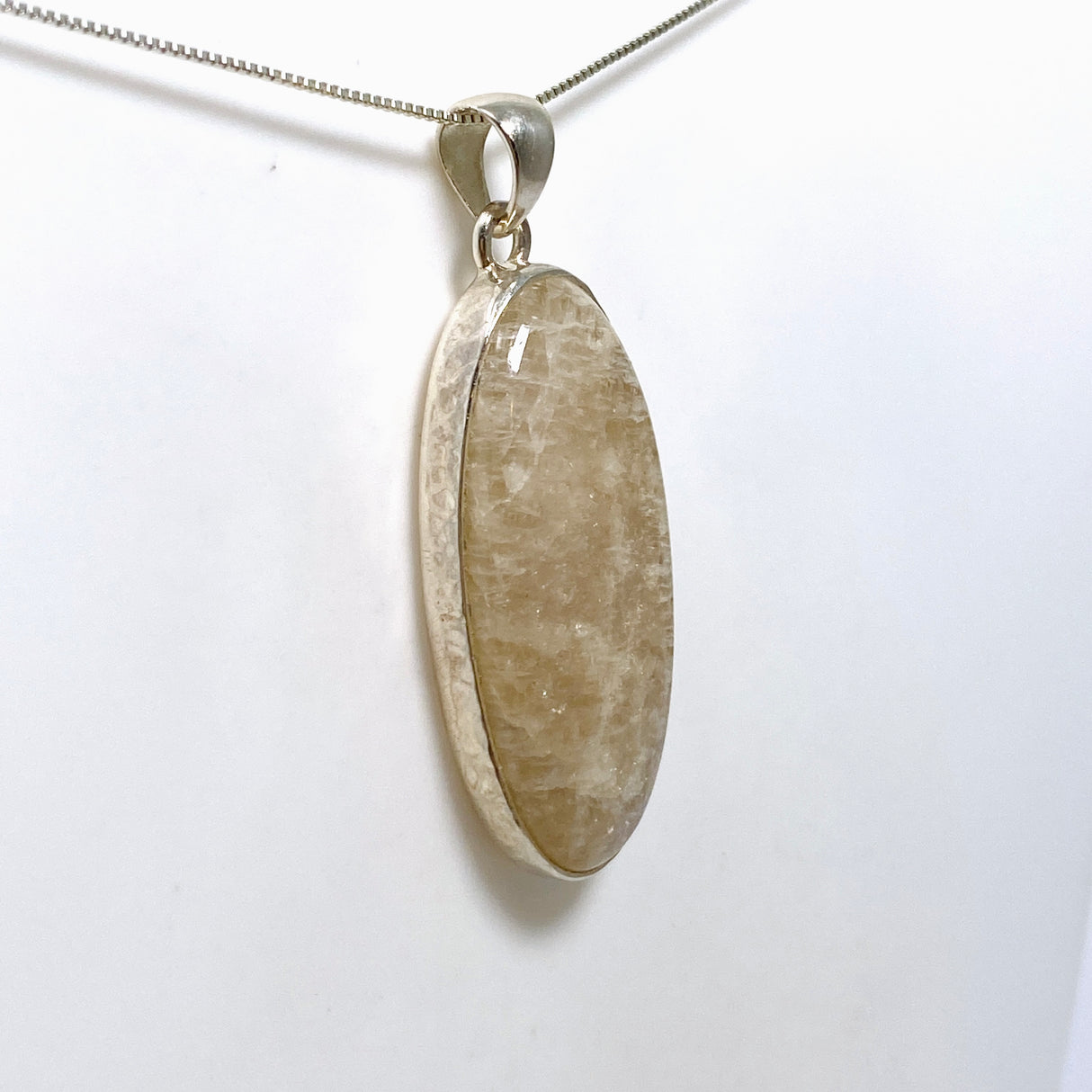 Belomorite (Sunstone with Moonstone "Eclipse" Stone) Oval Cabochon Pendant in a Hammered Setting KPGJ4699