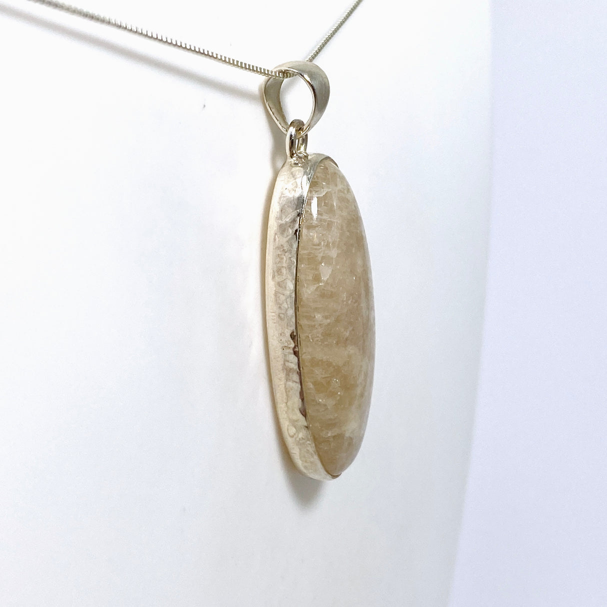 Belomorite (Sunstone with Moonstone "Eclipse" Stone) Oval Cabochon Pendant in a Hammered Setting KPGJ4699