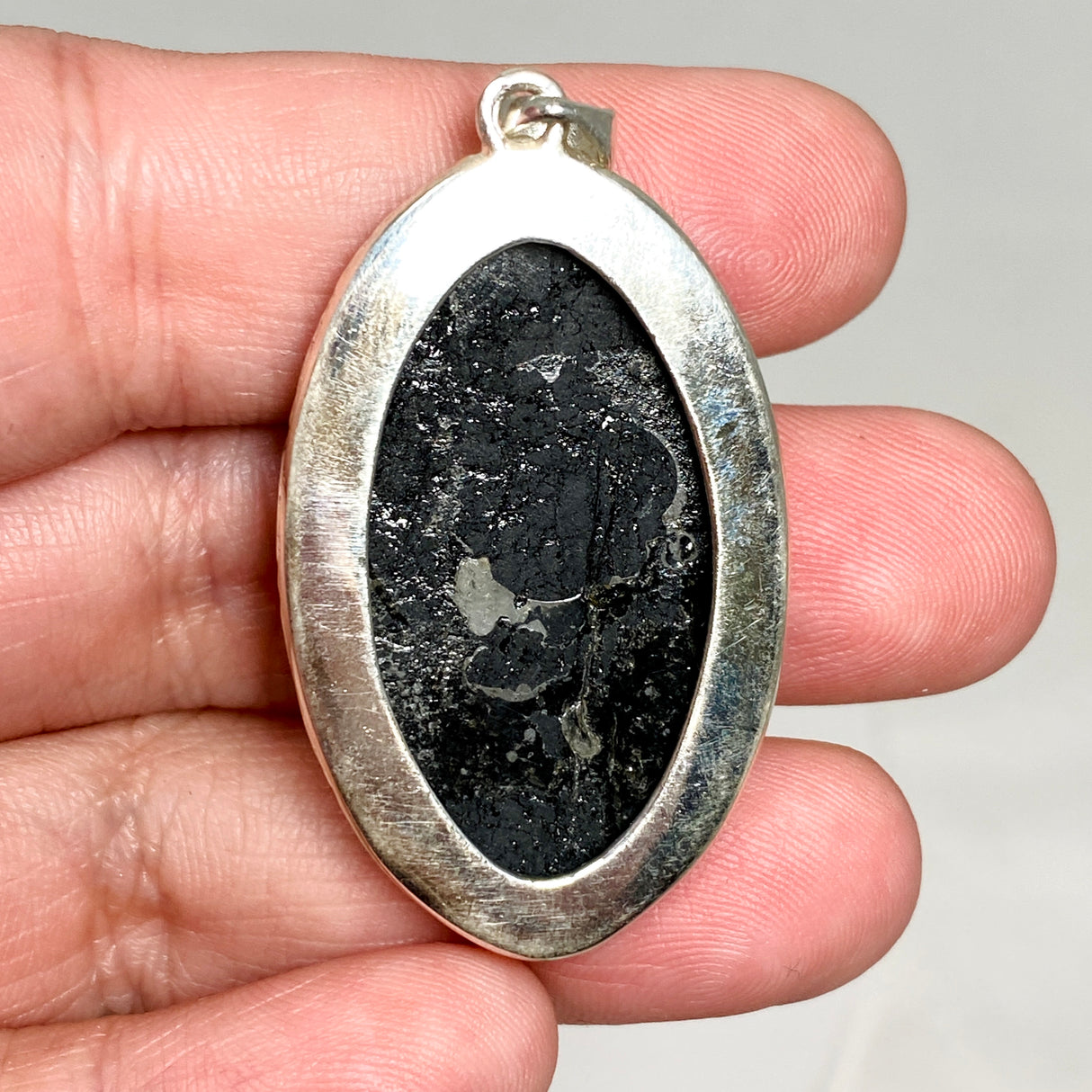 Black Tourmaline Oval Cabochon Pendant in a Decorative Setting KPGJ4594