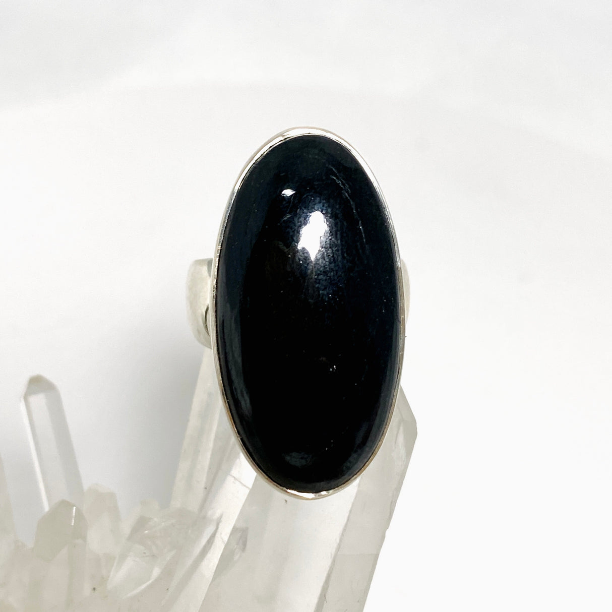 Black Tourmaline Oval Cabochon Ring Size 8 KRGJ3271