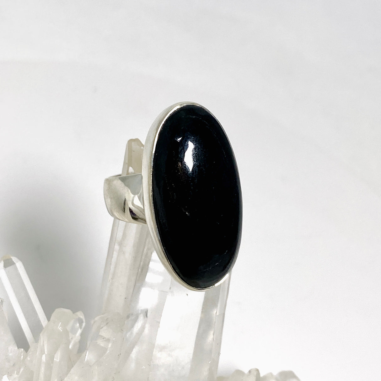 Black Tourmaline Oval Cabochon Ring Size 8 KRGJ3271