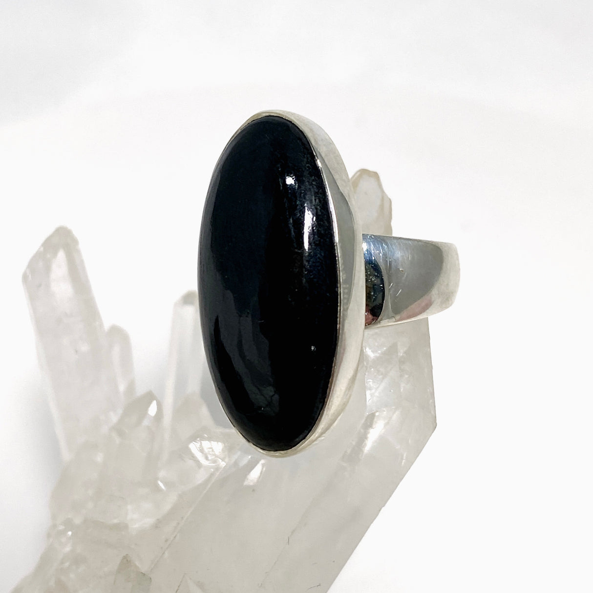 Black Tourmaline Oval Cabochon Ring Size 8 KRGJ3271