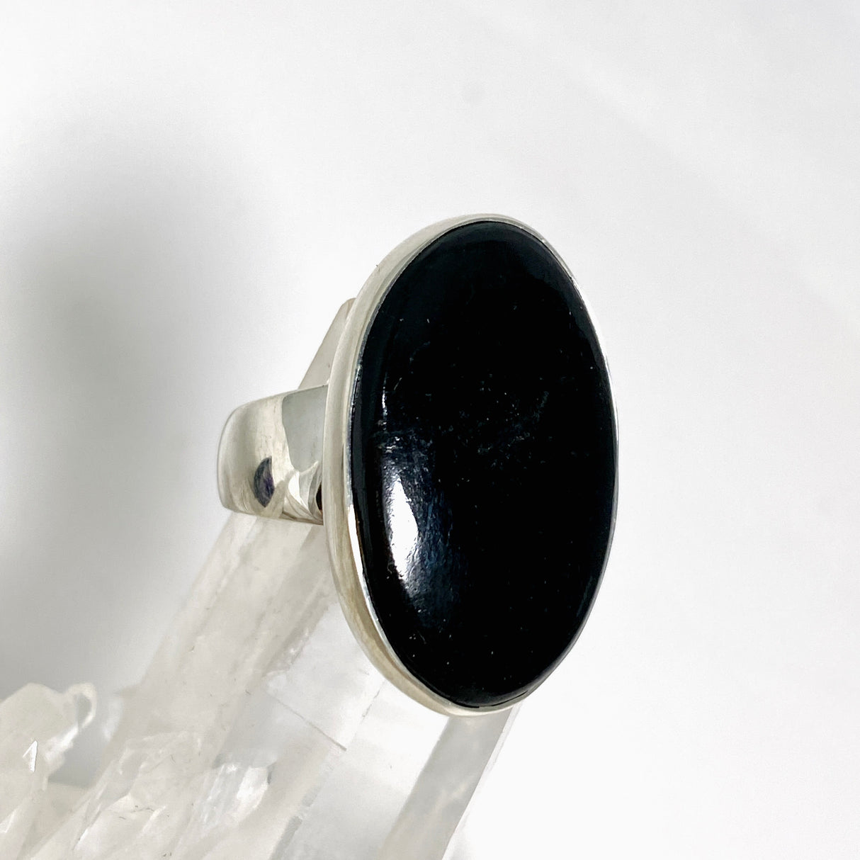 Black Tourmaline Oval Cabochon Ring Size 8.5 KRGJ3272