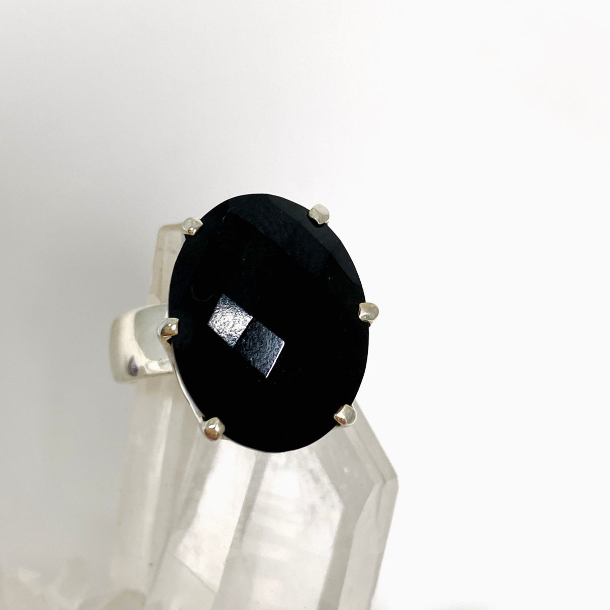 Black Tourmaline Oval Faceted Ring Size 6.5 PRGJ493