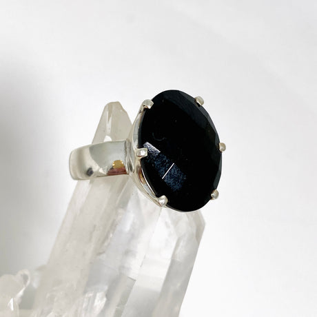 Black Tourmaline Oval Faceted Ring Size 6.5 PRGJ493