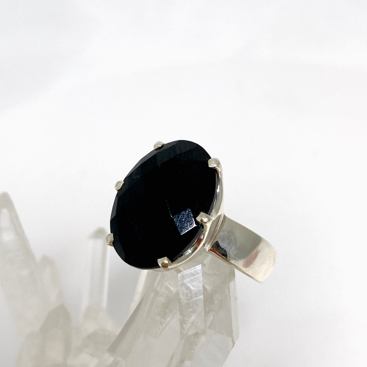 Black Tourmaline Oval Faceted Ring Size 6.5 PRGJ493