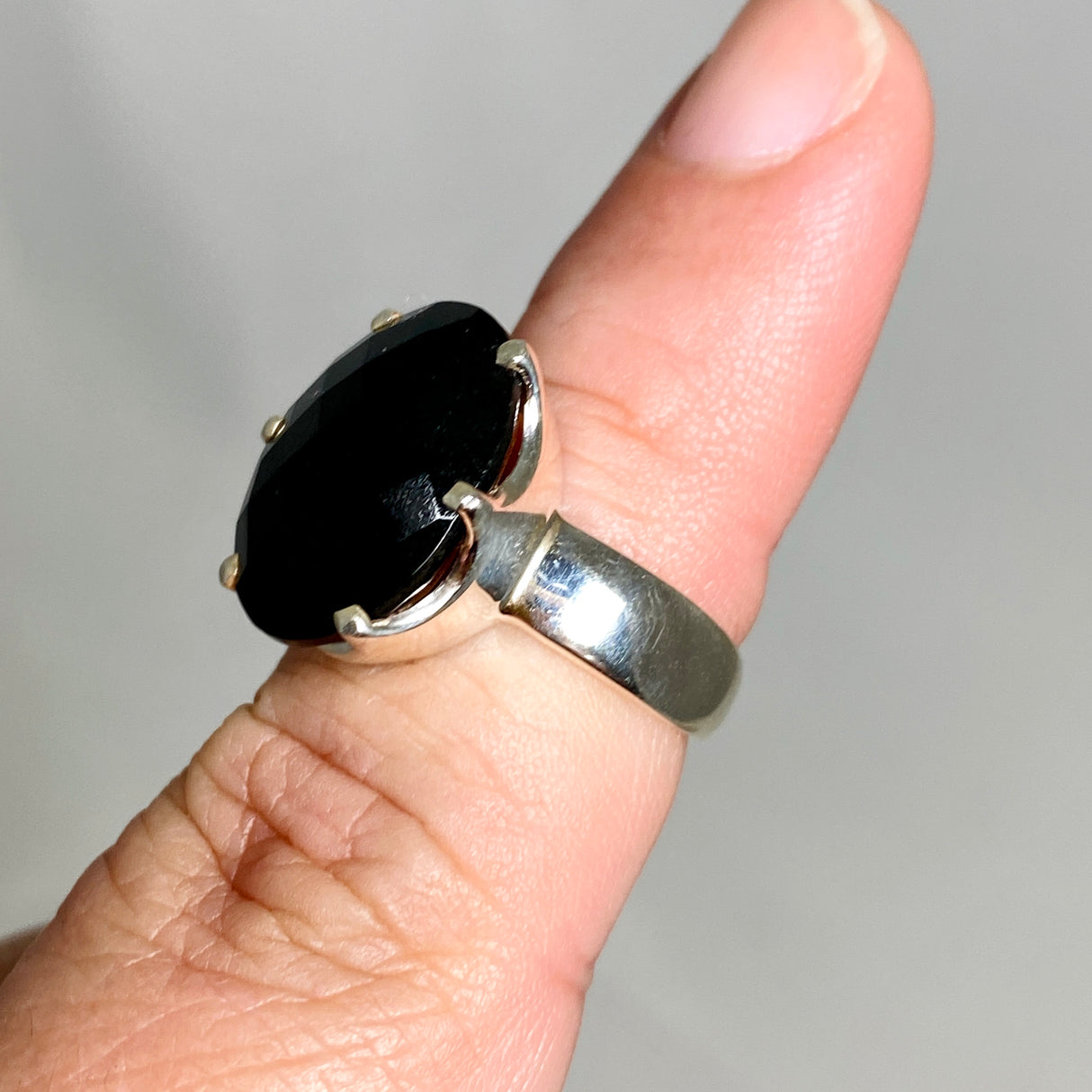 Black Tourmaline Oval Faceted Ring Size 6.5 PRGJ493