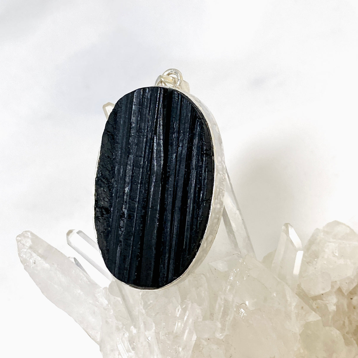 Black Tourmaline Oval Raw Pendant KPGJ4598