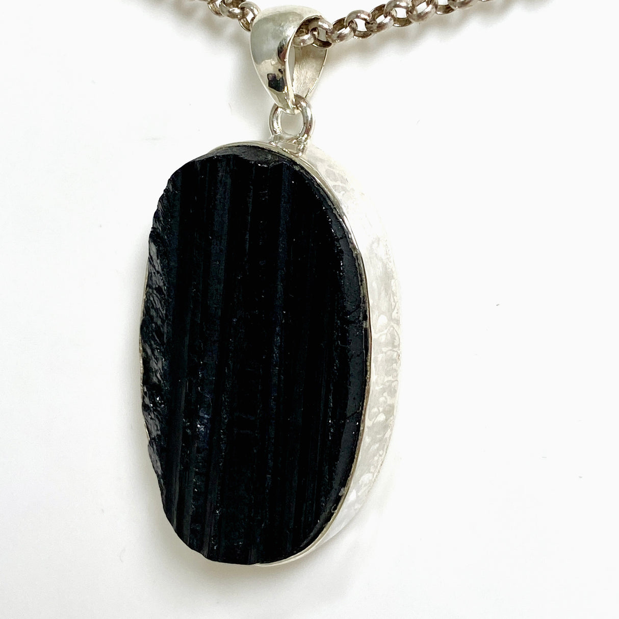 Black Tourmaline Oval Raw Pendant KPGJ4598